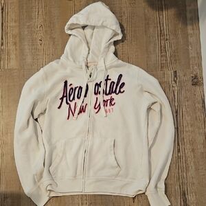 Y2k Aeropostale White Hoodie with Pink/blue Logo